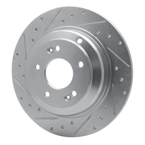 Hyundai Genesis Coupe Brake Rotor (1) - Rear Left - R1 Concepts - Drilled & Slotted - Silver - `10-`16